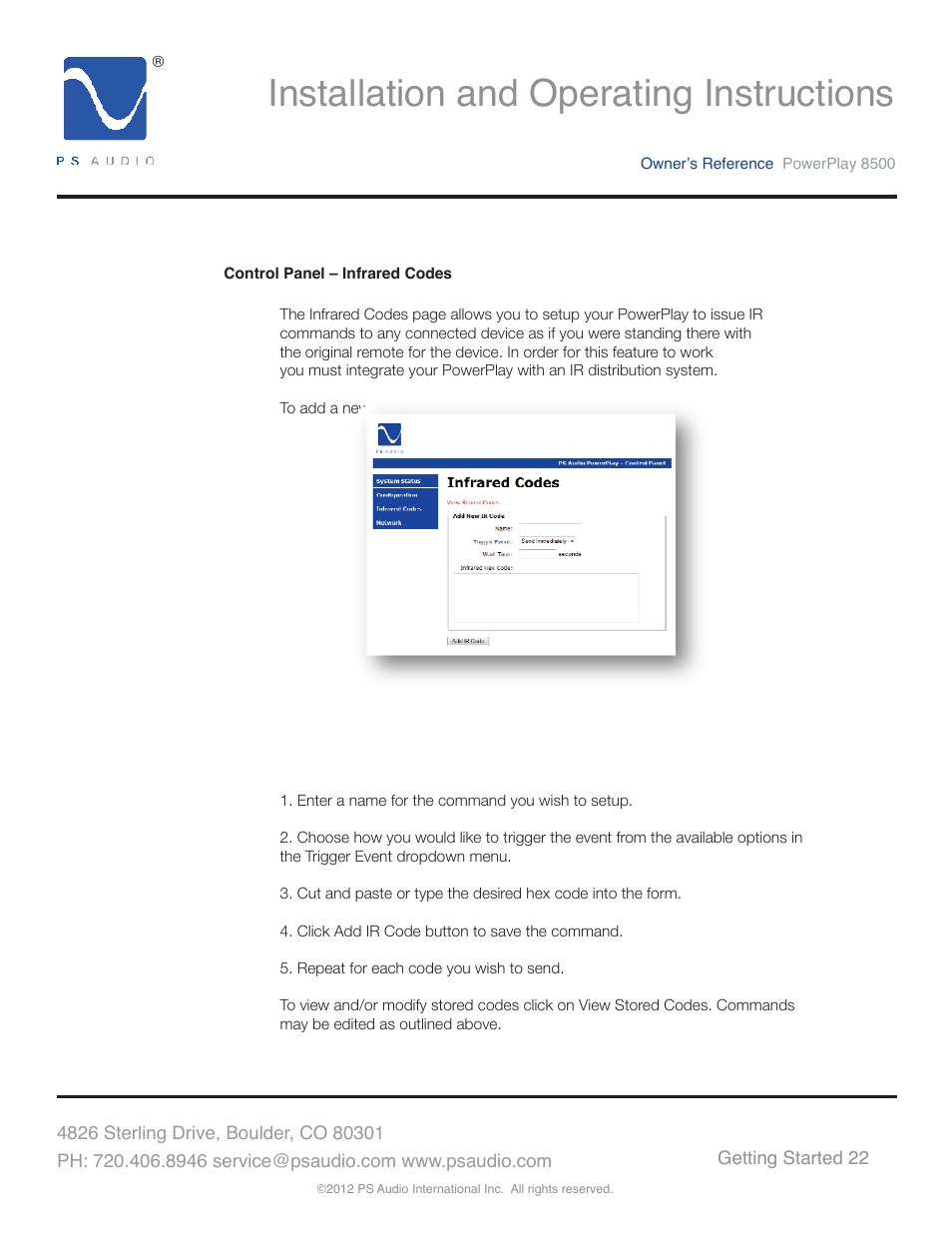 Installation and operating instructions | PS Audio 8500 User Manual | Page 26 / 32