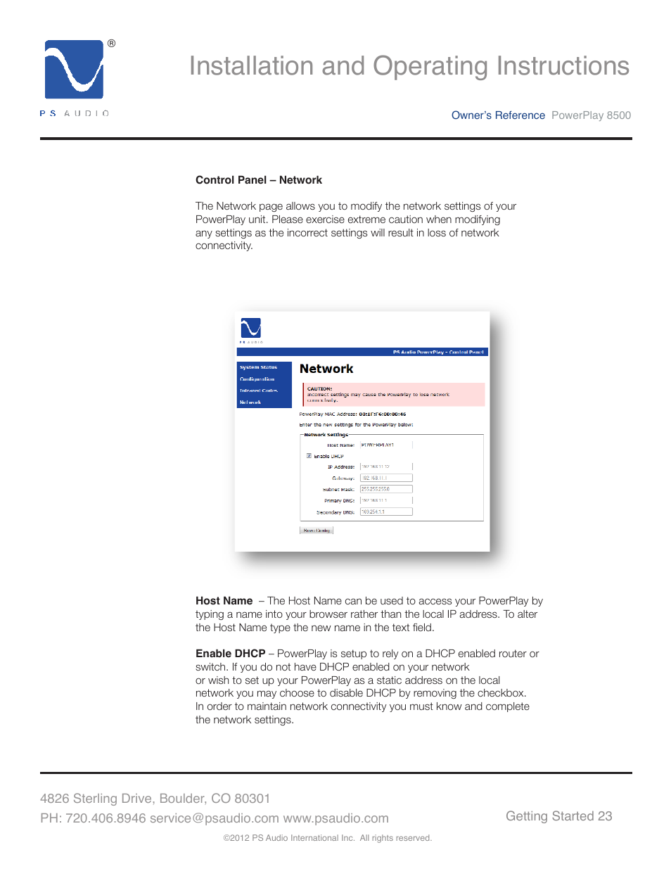 Installation and operating instructions | PS Audio 8500 User Manual | Page 27 / 32