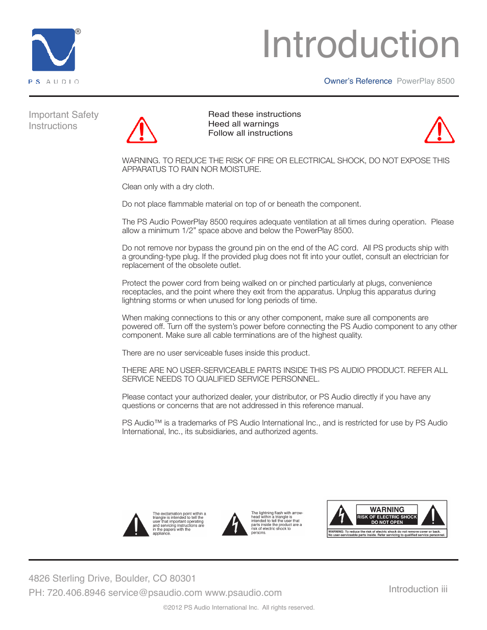 Introduction | PS Audio 8500 User Manual | Page 3 / 32