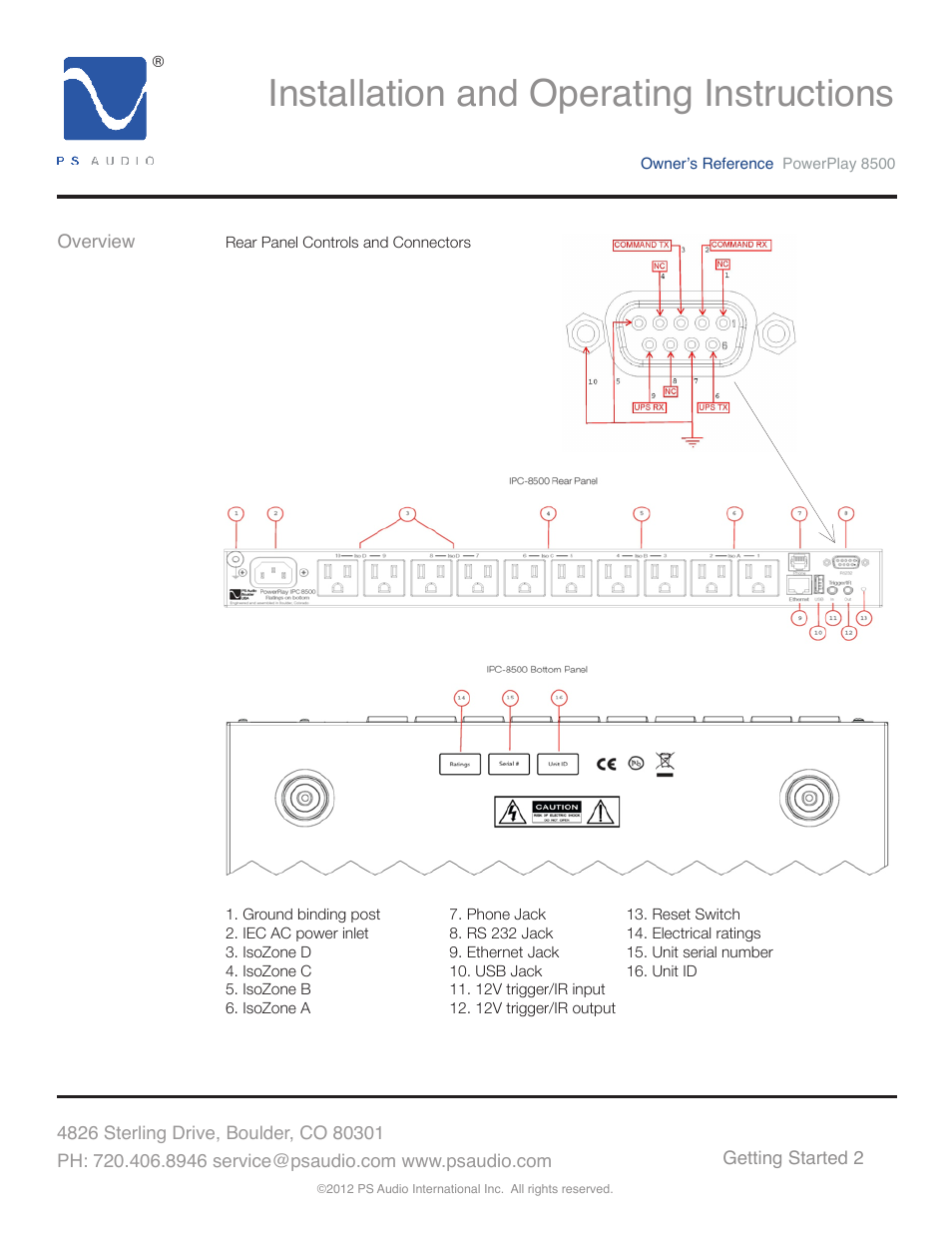 Installation and operating instructions | PS Audio 8500 User Manual | Page 6 / 32