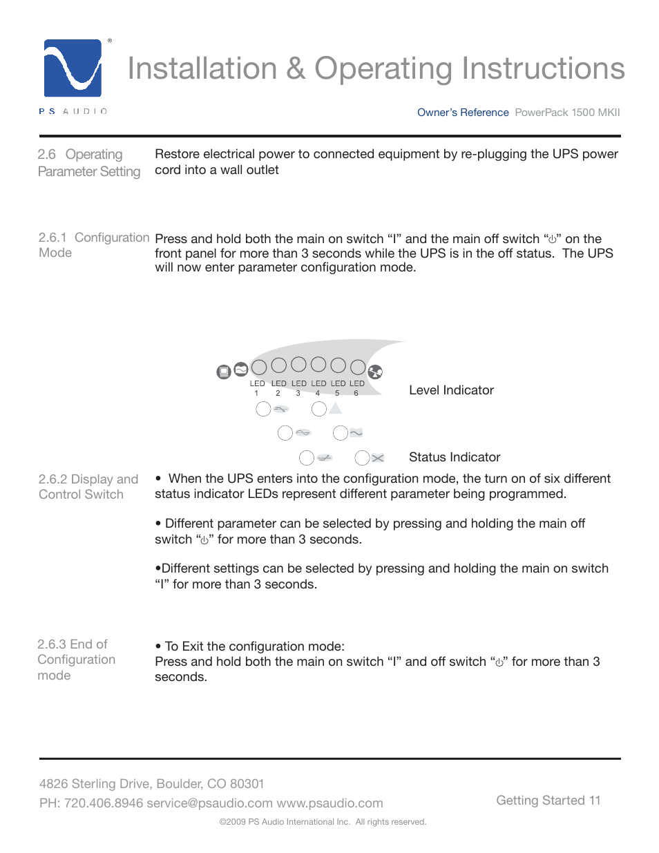 Installation & operating instructions | PS Audio POWERPACK 1500 MKII User Manual | Page 11 / 30