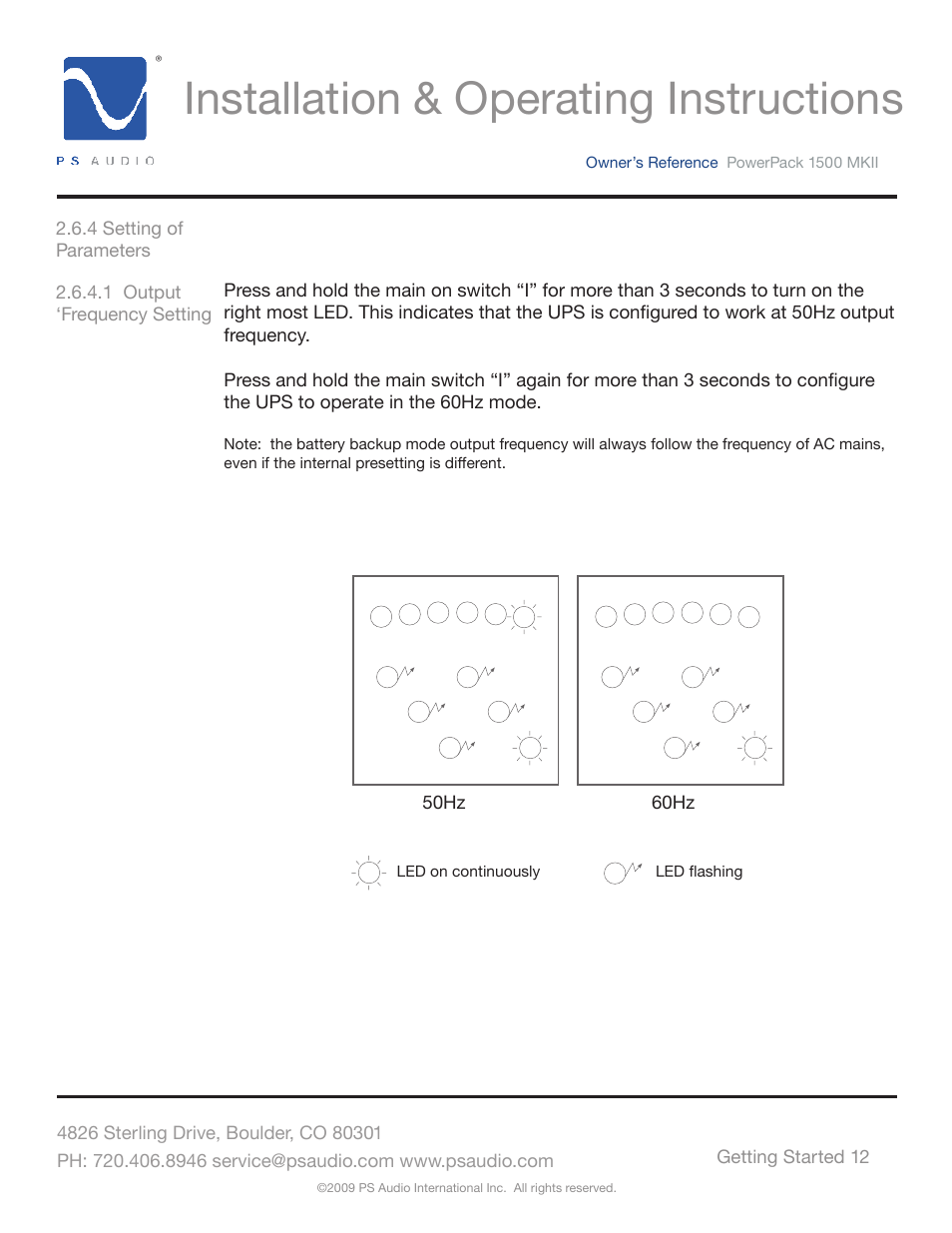 Installation & operating instructions | PS Audio POWERPACK 1500 MKII User Manual | Page 12 / 30
