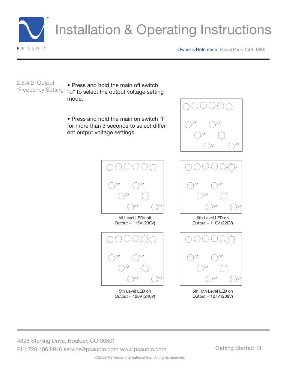 Installation & operating instructions | PS Audio POWERPACK 1500 MKII User Manual | Page 13 / 30