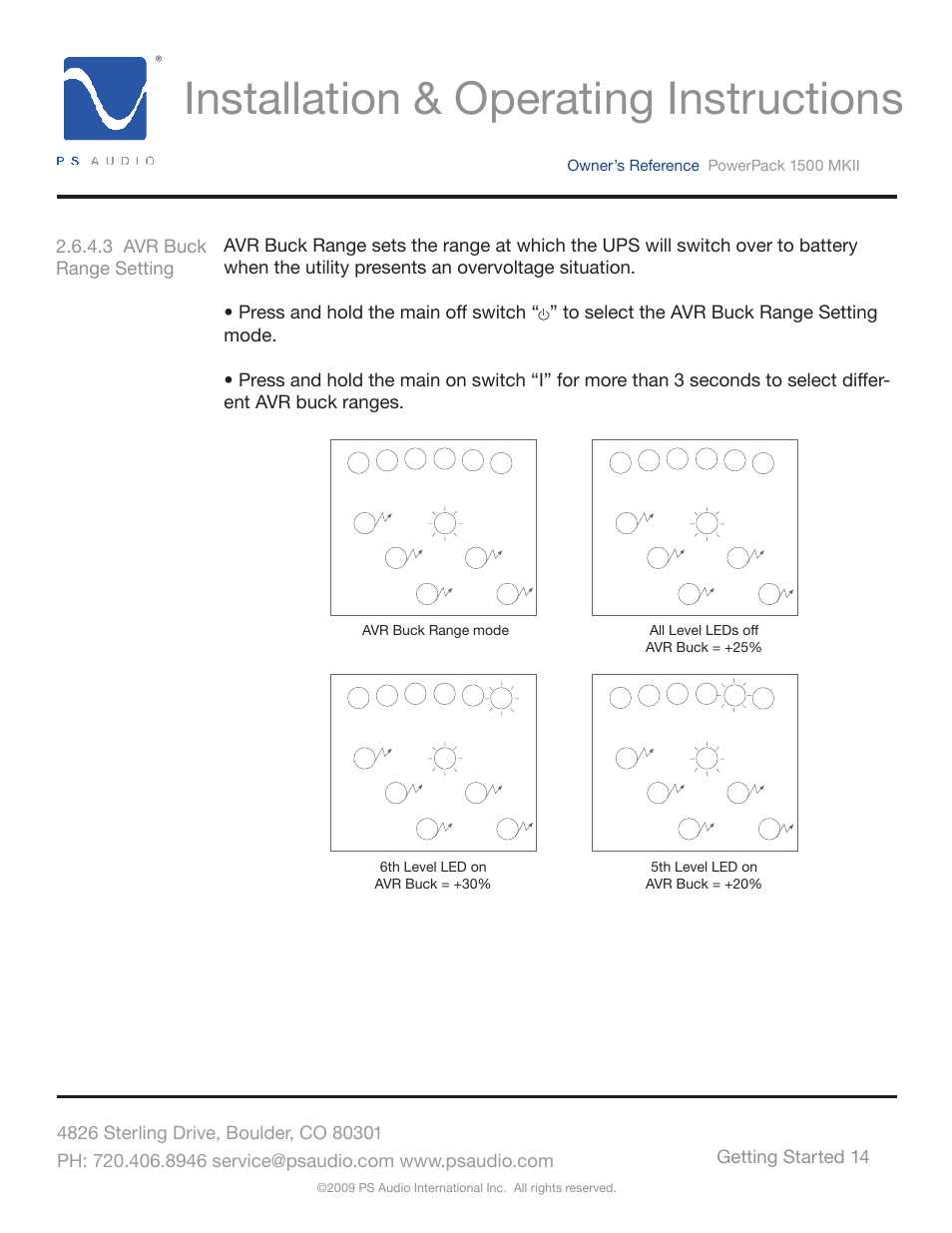 Installation & operating instructions | PS Audio POWERPACK 1500 MKII User Manual | Page 14 / 30