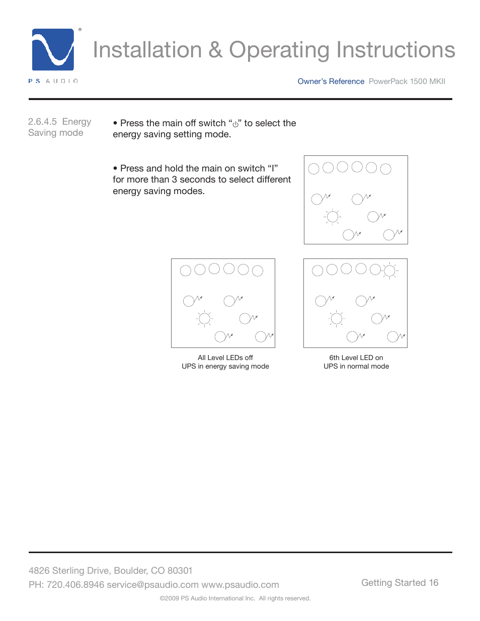 Installation & operating instructions | PS Audio POWERPACK 1500 MKII User Manual | Page 16 / 30