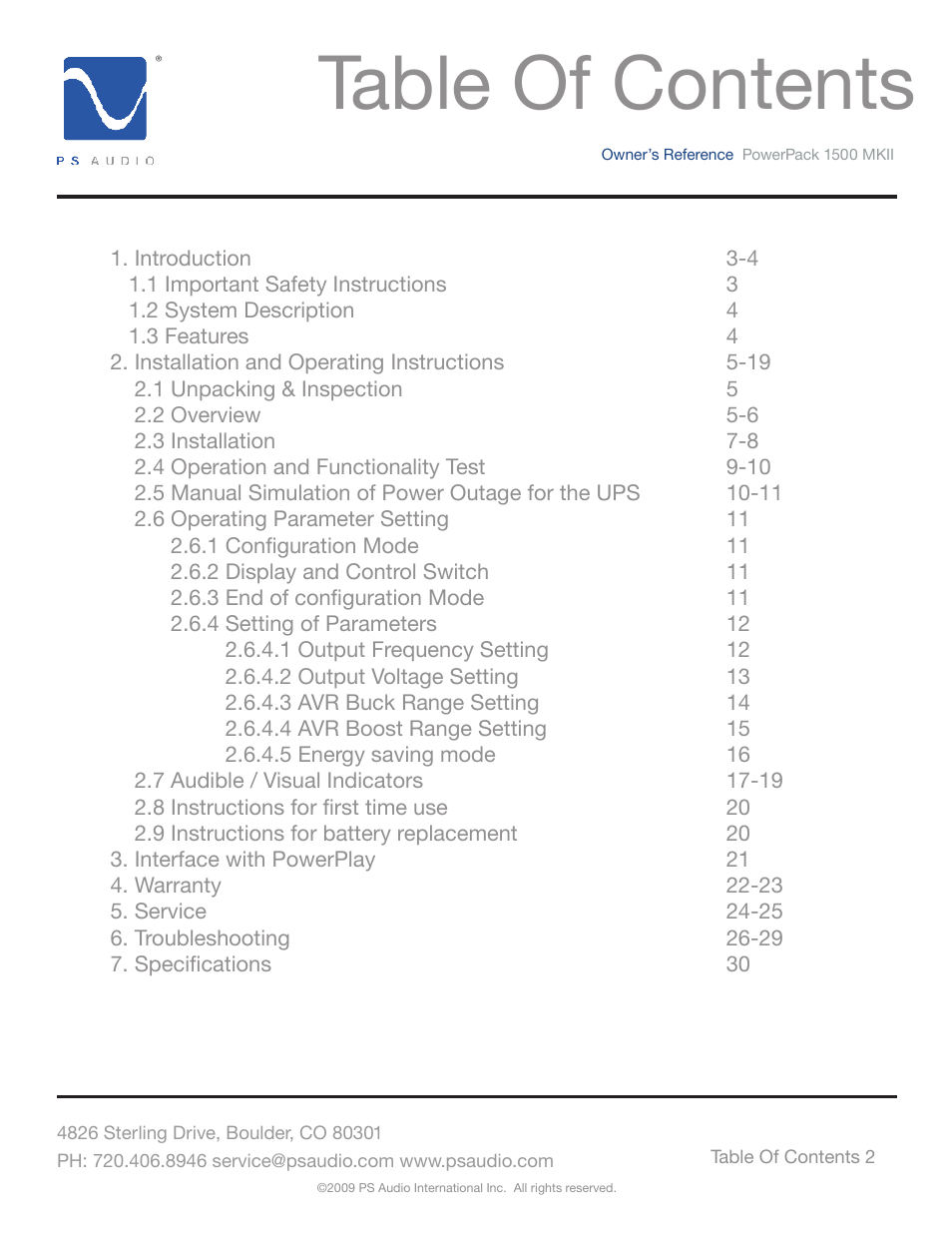 PS Audio POWERPACK 1500 MKII User Manual | Page 2 / 30