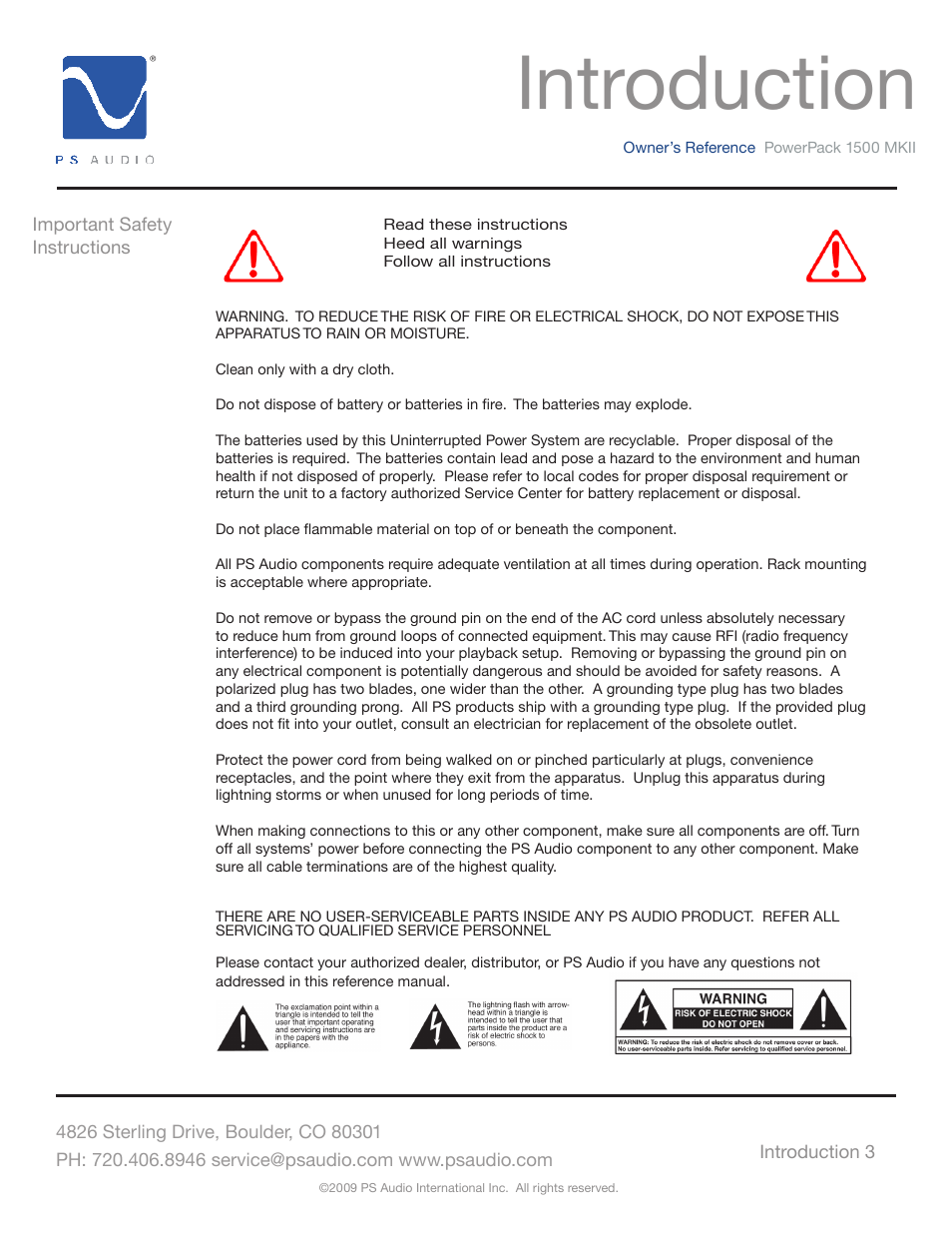 Introduction | PS Audio POWERPACK 1500 MKII User Manual | Page 3 / 30