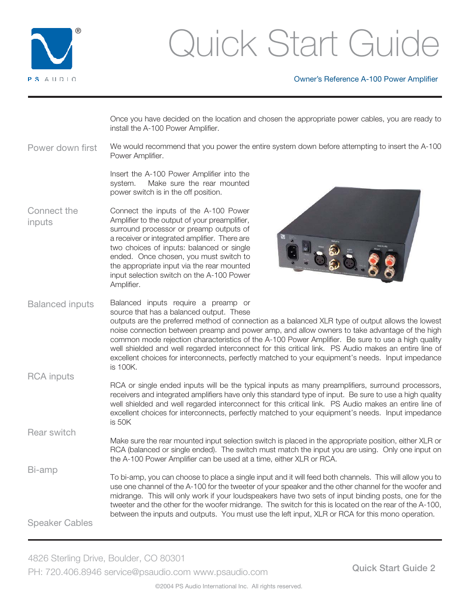 Quick start guide | PS Audio TRIO A-100 User Manual | Page 6 / 16