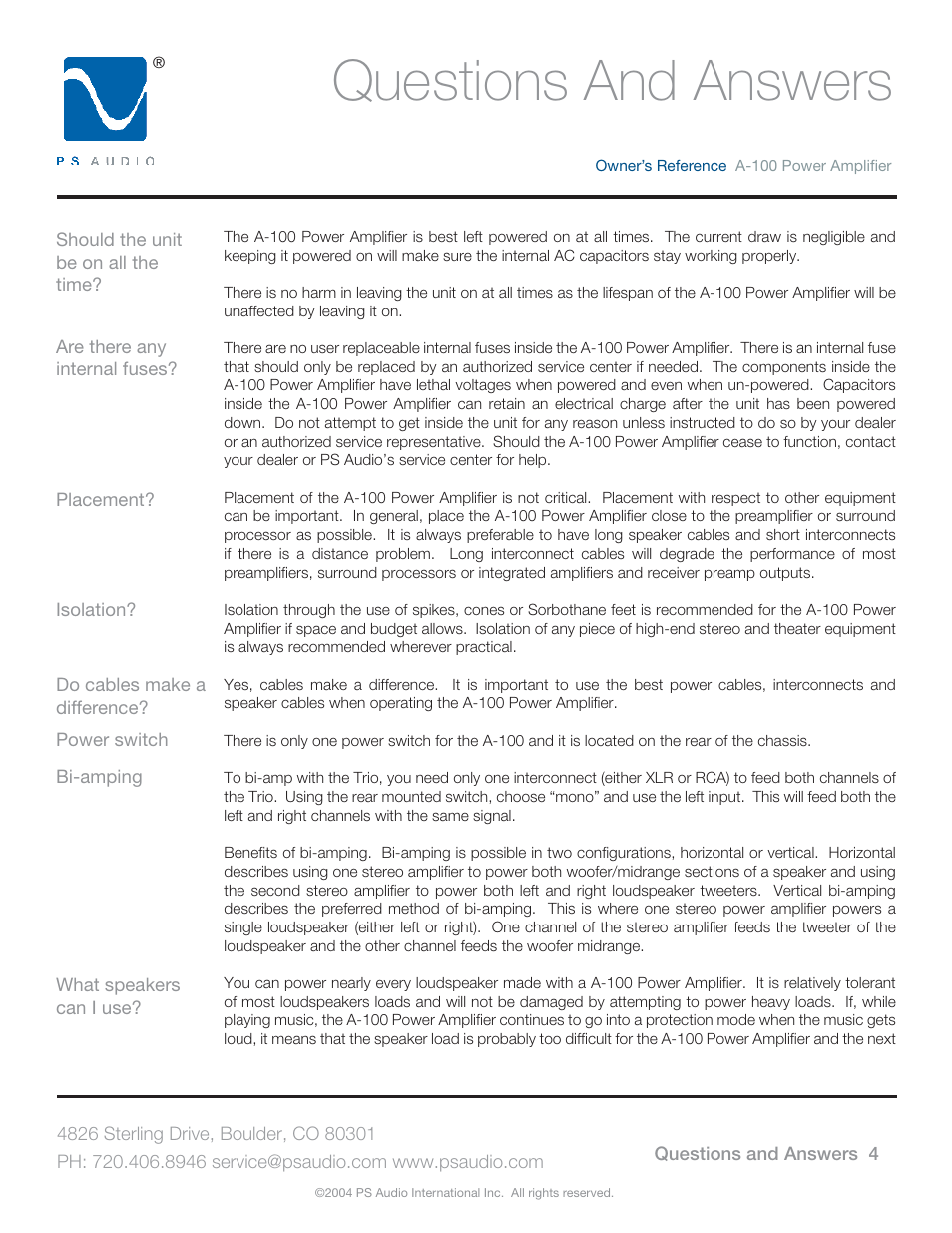 Questions and answers | PS Audio TRIO A-100 User Manual | Page 8 / 16