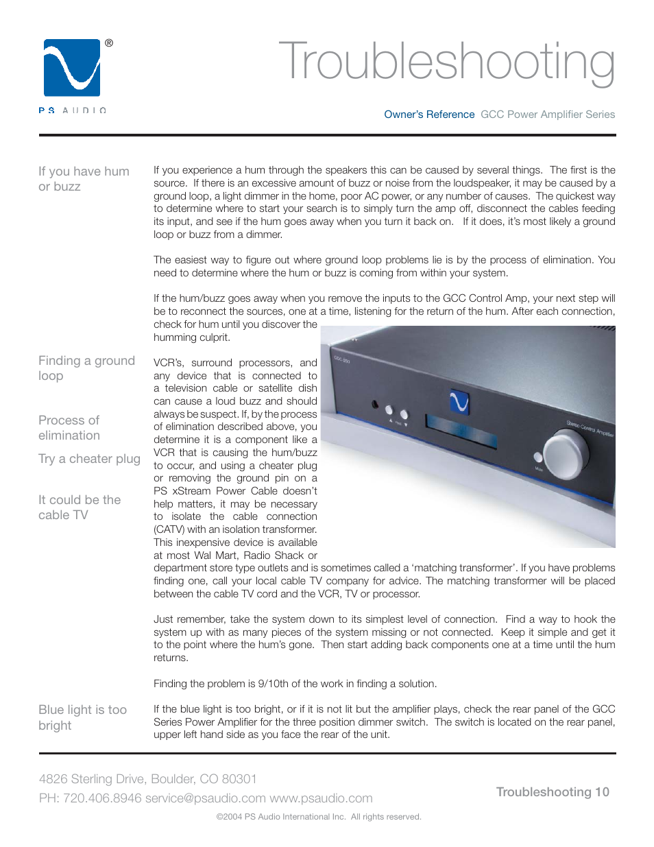 Troubleshooting | PS Audio GCC-250 User Manual | Page 14 / 20