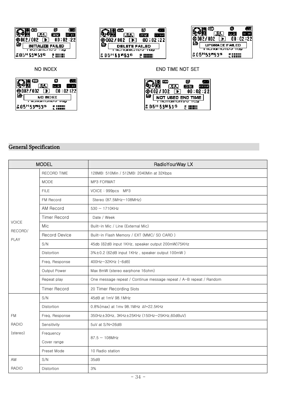 General specification | PoGo Products RadioYourWay LX User Manual | Page 42 / 46