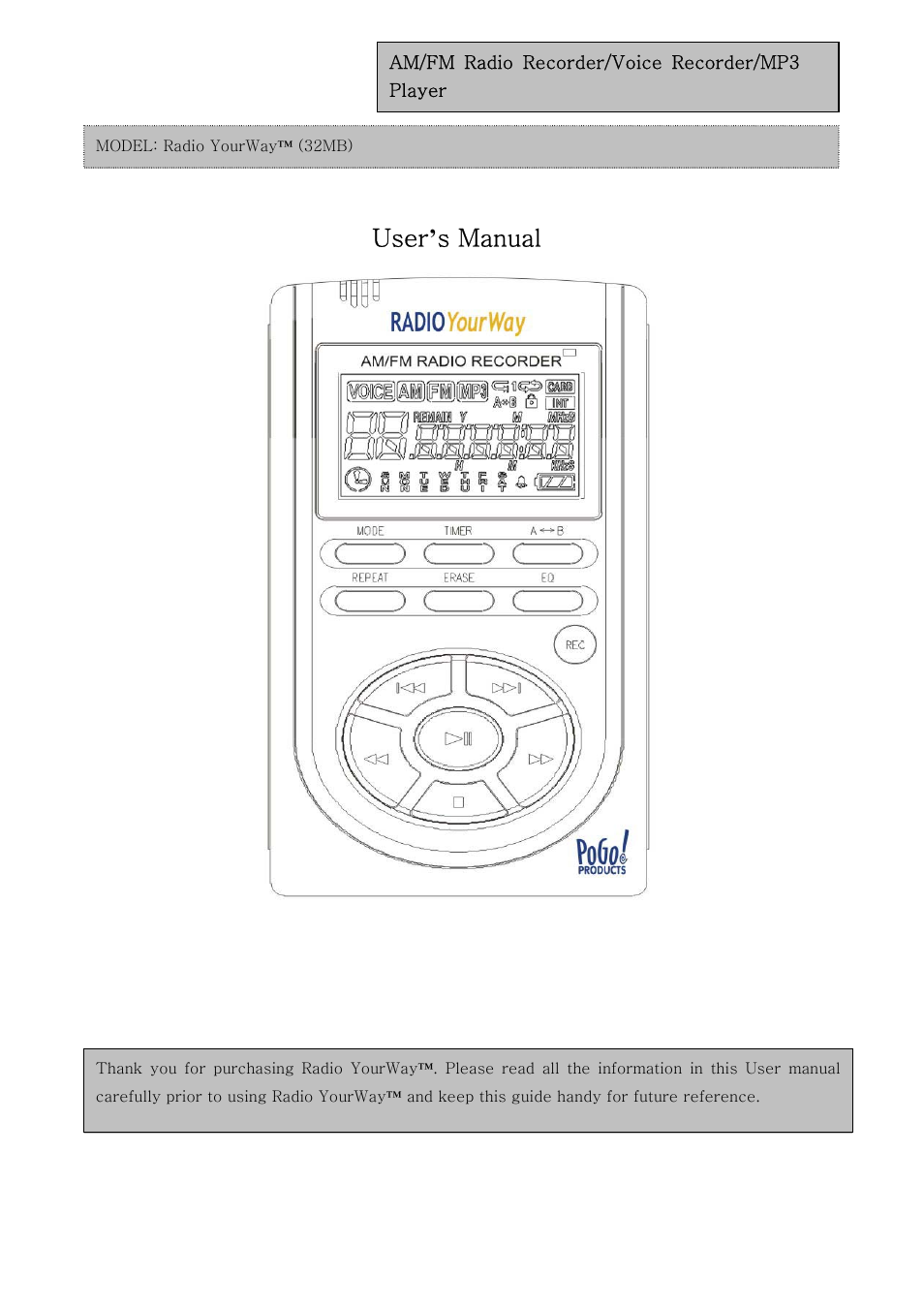PoGo Products Radio YourWay User Manual | 39 pages