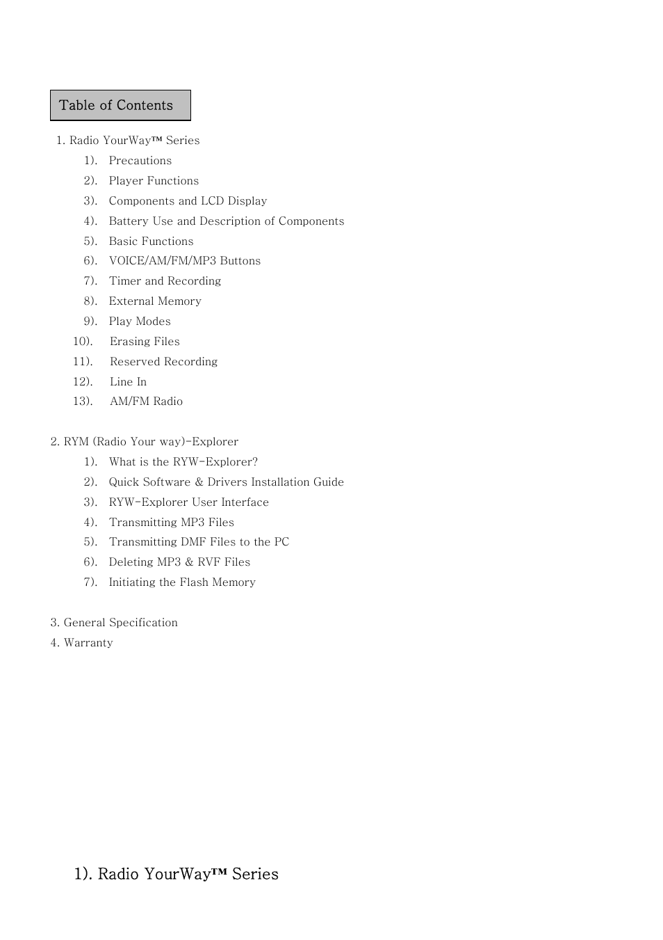 1). radio yourway ™ series | PoGo Products Radio YourWay User Manual | Page 3 / 39