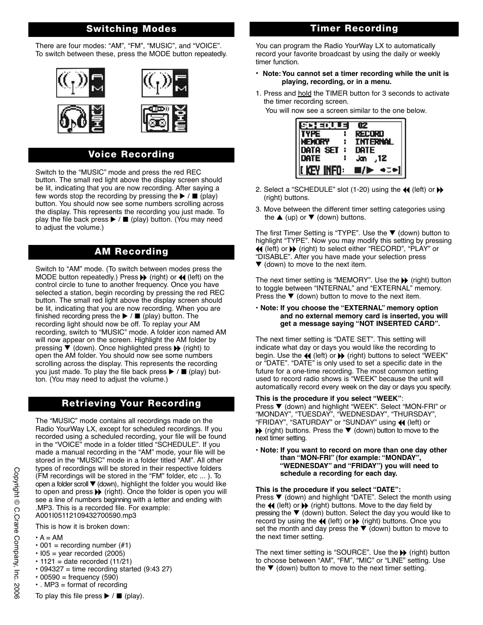 Switching modes voice recording, Am recording, Retrieving your recording timer recording | PoGo Products Radio User Manual | Page 3 / 4