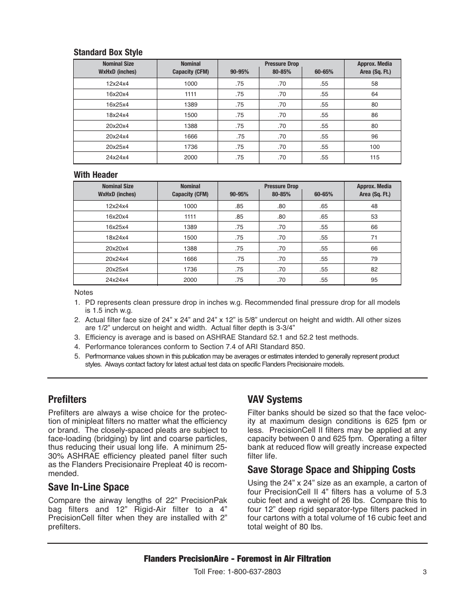 Prefilters, Save in-line space, Vav systems | Save storage space and shipping costs | Precisionaire PrecisionCell II M User Manual | Page 3 / 4