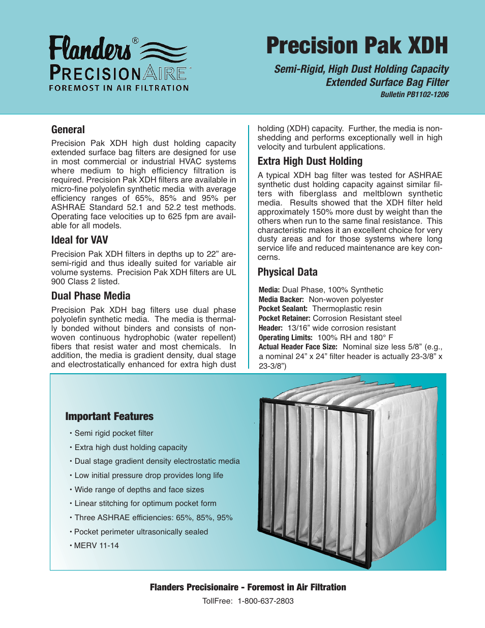 Precisionaire Semi Rigid Figh Dust Holding C apacity Extended Surface Bag Filter Pak XDH User Manual | 4 pages