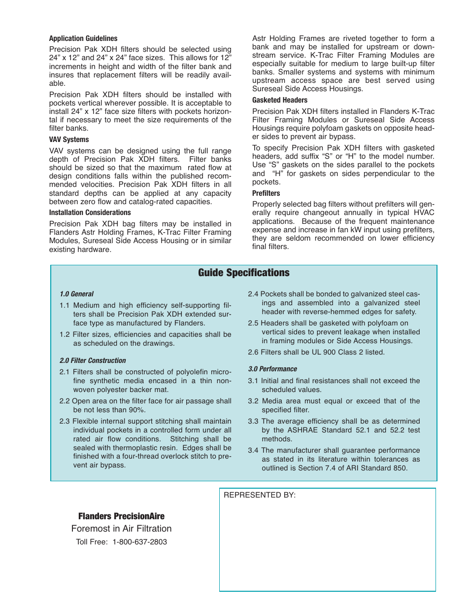 Guide specifications | Precisionaire Semi Rigid Figh Dust Holding C apacity Extended Surface Bag Filter Pak XDH User Manual | Page 4 / 4