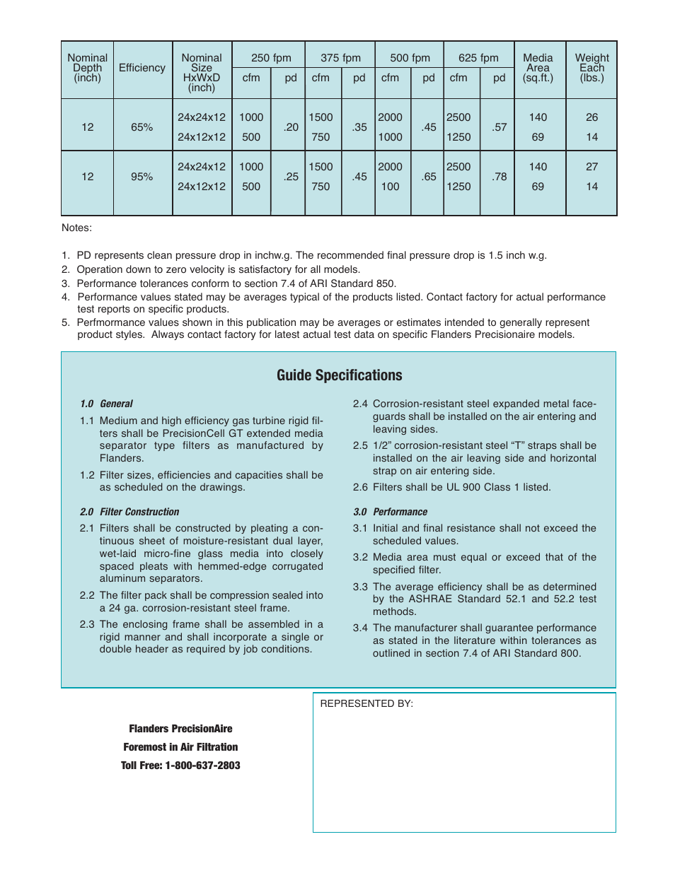 Guide specifications | Precisionaire Gas Turbine Rigid Filters Cell GT User Manual | Page 2 / 2