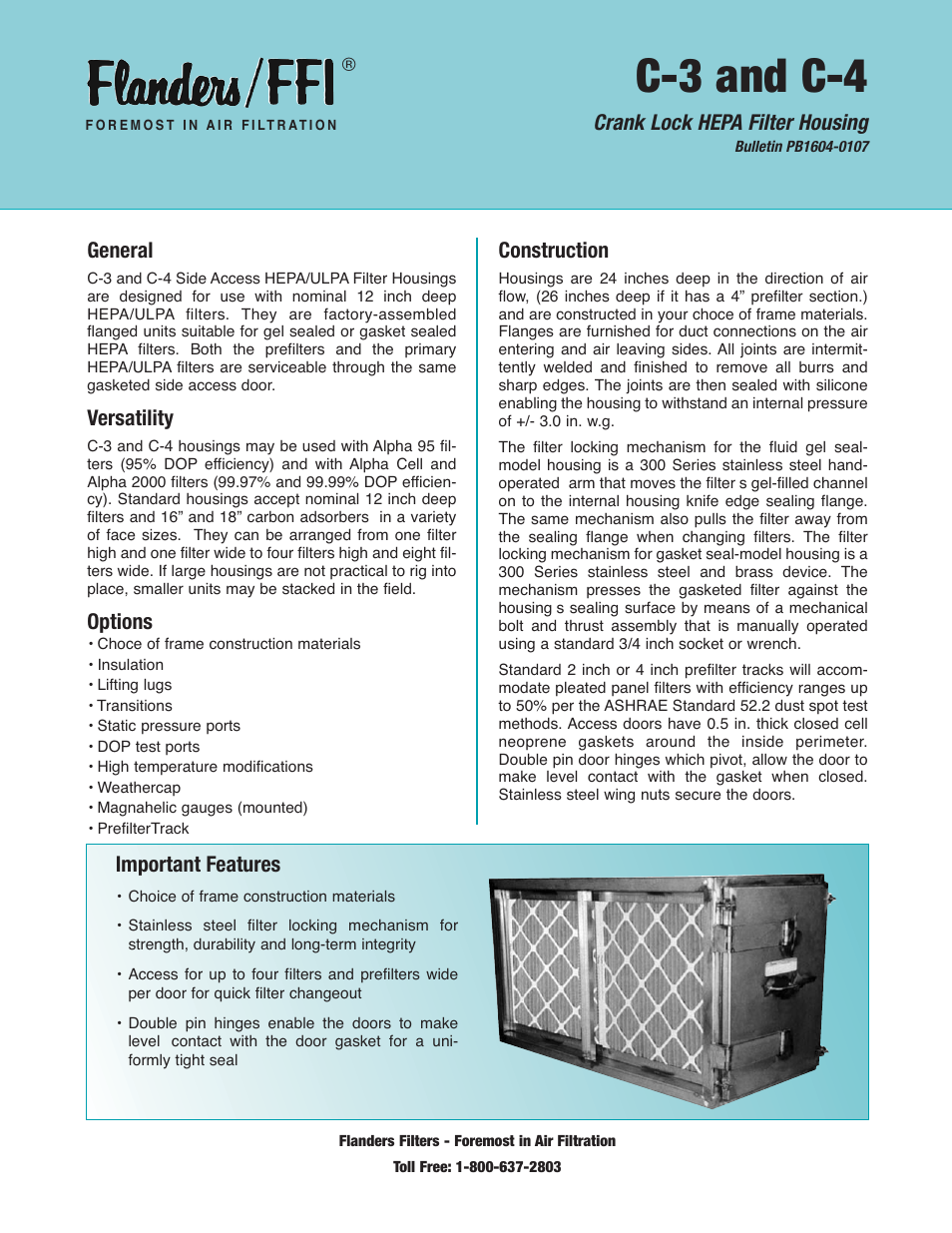 Precisionaire Crank Lock HEPA Filter Housing C-4 User Manual | 4 pages