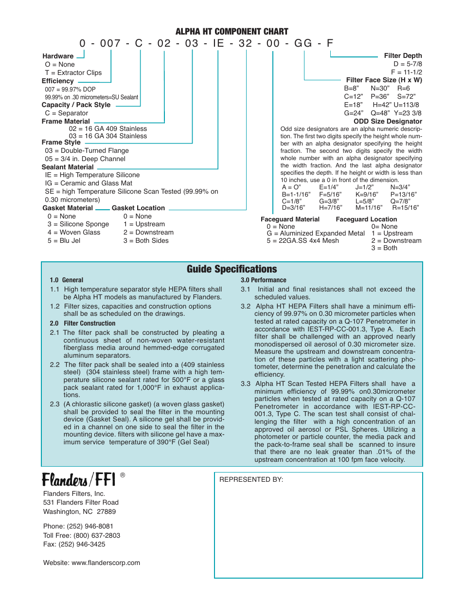 Guide specifications, Alpha ht component chart | Precisionaire Alpha-HT PB1403 User Manual | Page 2 / 2