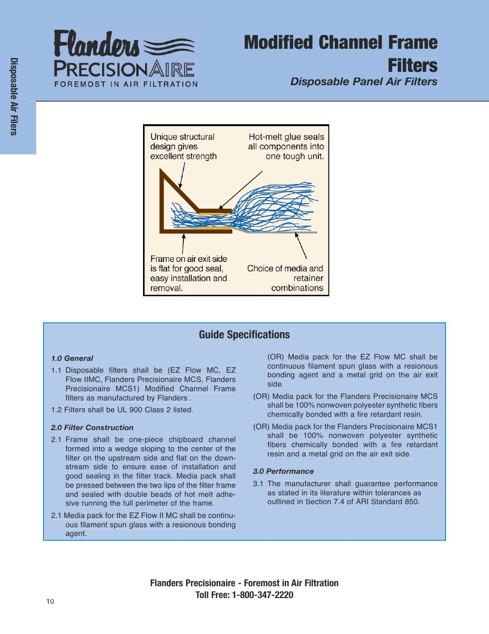 Modified channel frame filters, Guide specifications, Disposable panel air filters | Precisionaire PB103-0507 User Manual | Page 2 / 2