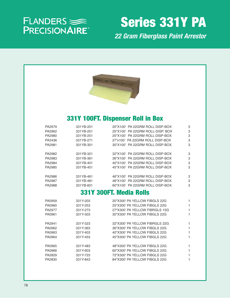 Series 331y pa, 22 gram fiberglass paint arrestor | Precisionaire 331Y PA User Manual | Page 3 / 3