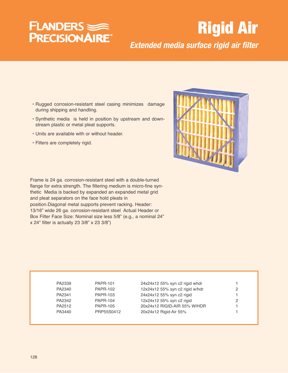 Precisionaire Extended Media Surface Rigid Air Filters none User Manual | 1 page