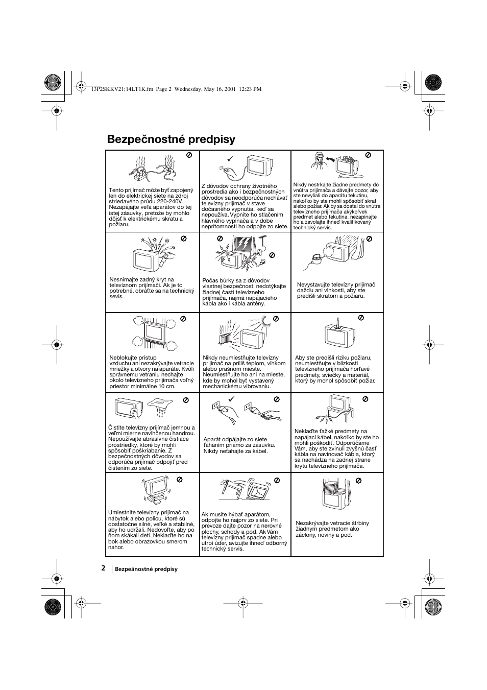 Bezpečnostné predpisy | Sony KV-21LT1K User Manual | Page 110 / 128