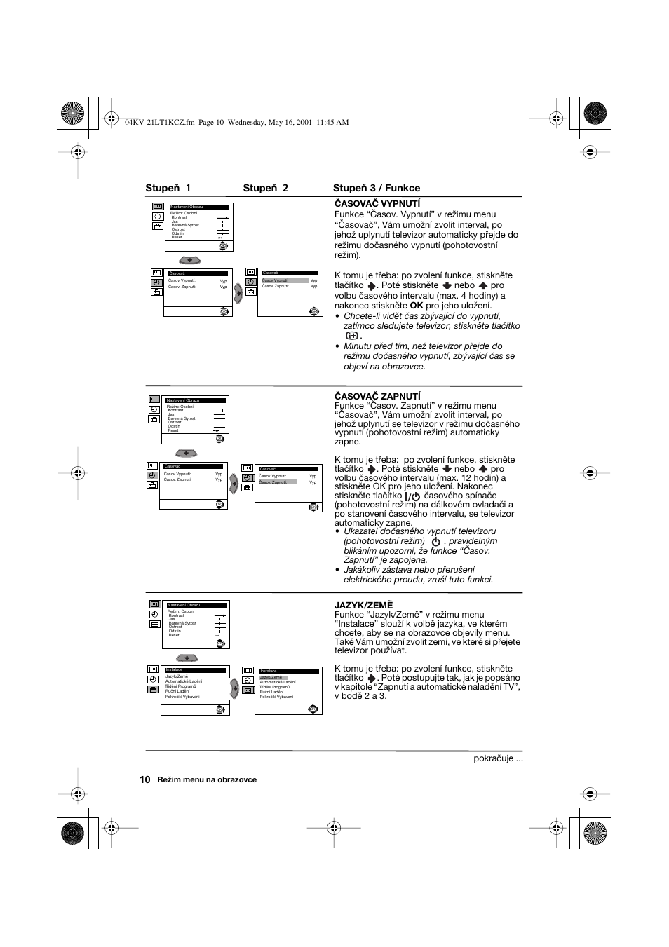 Stupeň 1 stupeň 2 stupeň 3 / funkce | Sony KV-21LT1K User Manual | Page 28 / 128