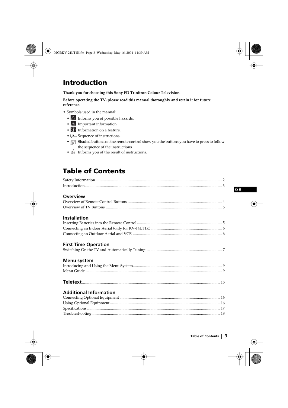 Sony KV-21LT1K User Manual | Page 3 / 128