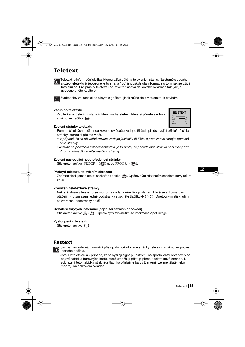 Teletext, Fastext | Sony KV-21LT1K User Manual | Page 33 / 128