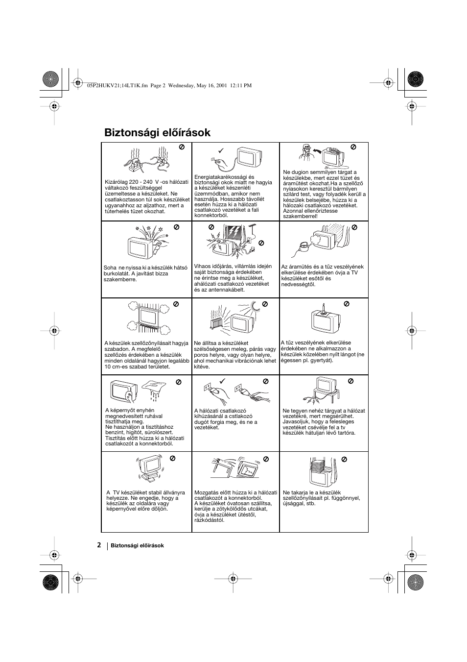 Biztonsági előírások | Sony KV-21LT1K User Manual | Page 38 / 128