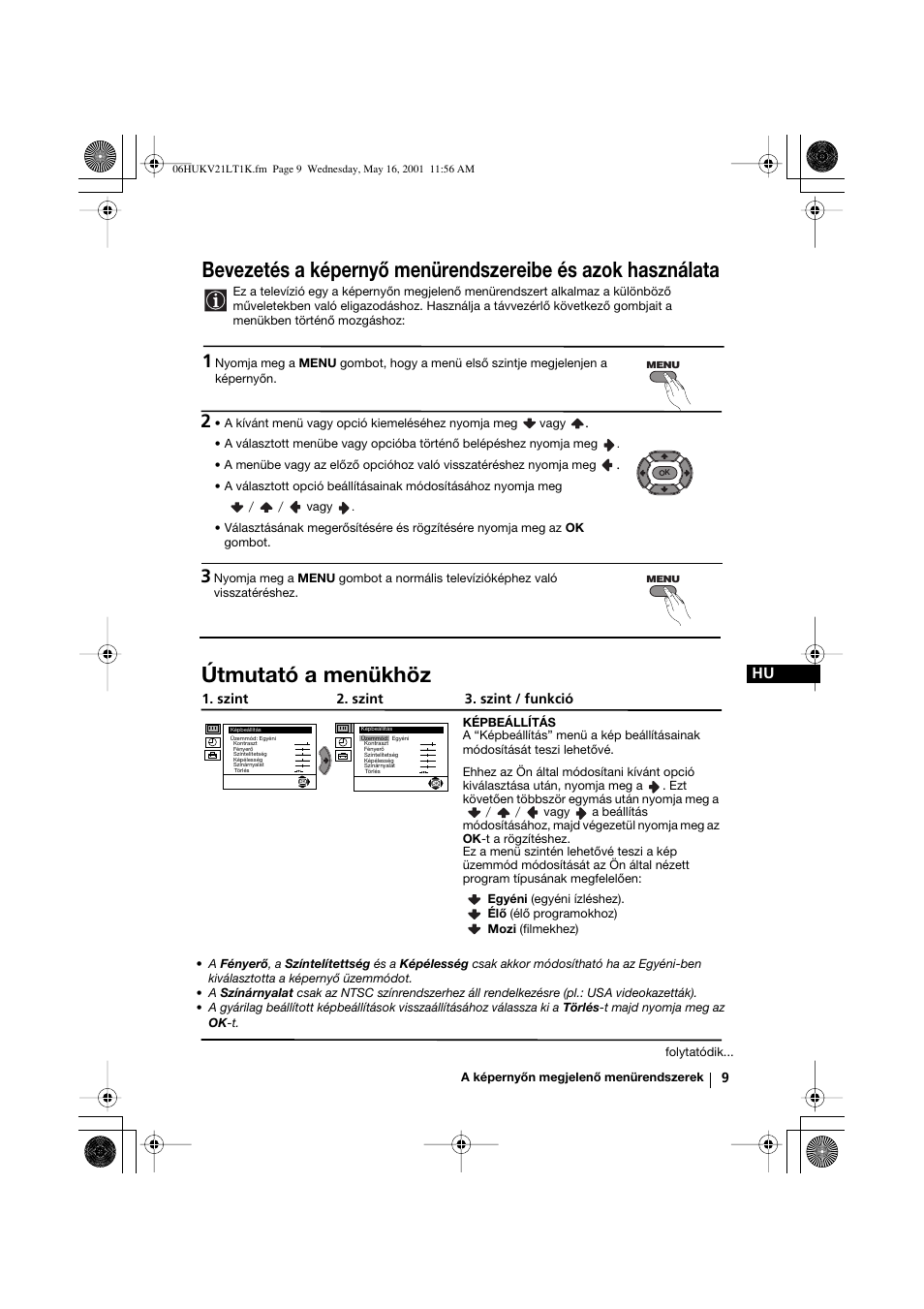 Útmutató a menükhöz | Sony KV-21LT1K User Manual | Page 45 / 128