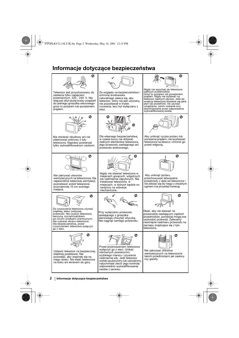 Informacje dotyczące bezpieczeństwa | Sony KV-21LT1K User Manual | Page 56 / 128