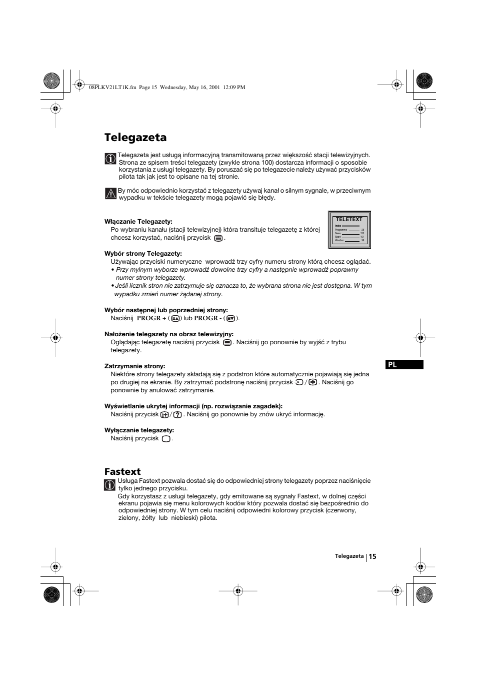 Telegazeta, Fastext | Sony KV-21LT1K User Manual | Page 69 / 128
