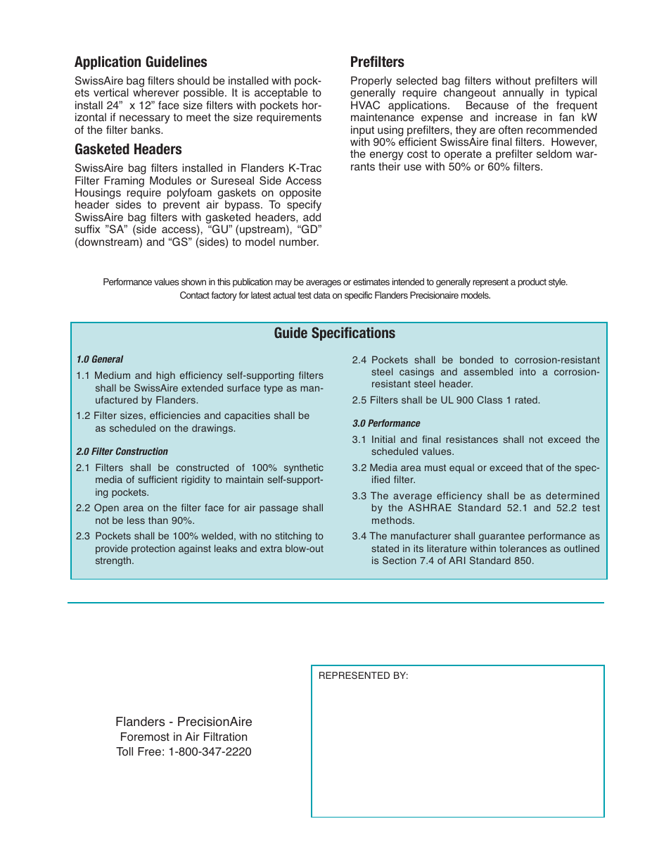 Guide specifications application guidelines, Gasketed headers, Prefilters | Precisionaire SwissAire Bag PB1104 User Manual | Page 4 / 4