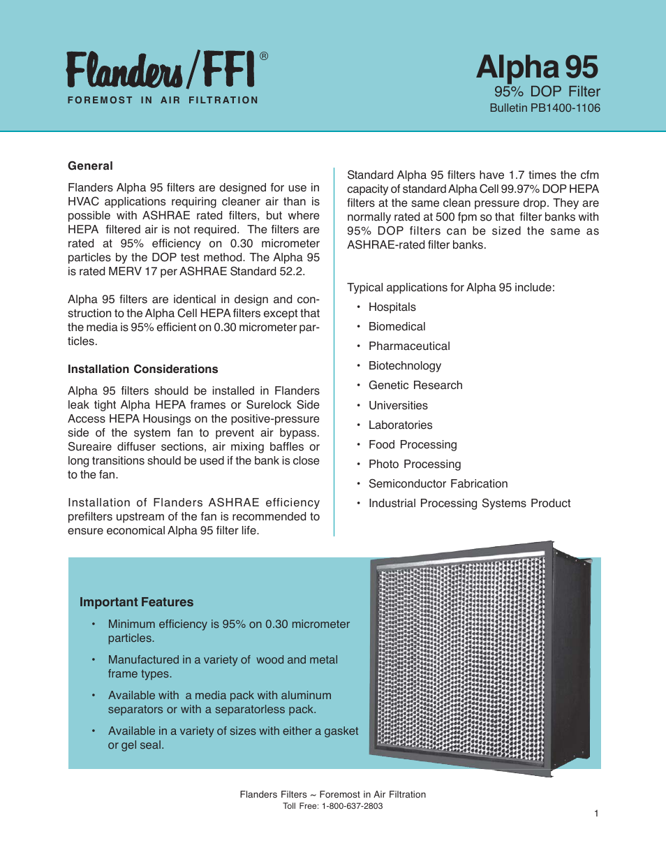 Precisionaire 95% DOP Filter Alpha 95 User Manual | 4 pages