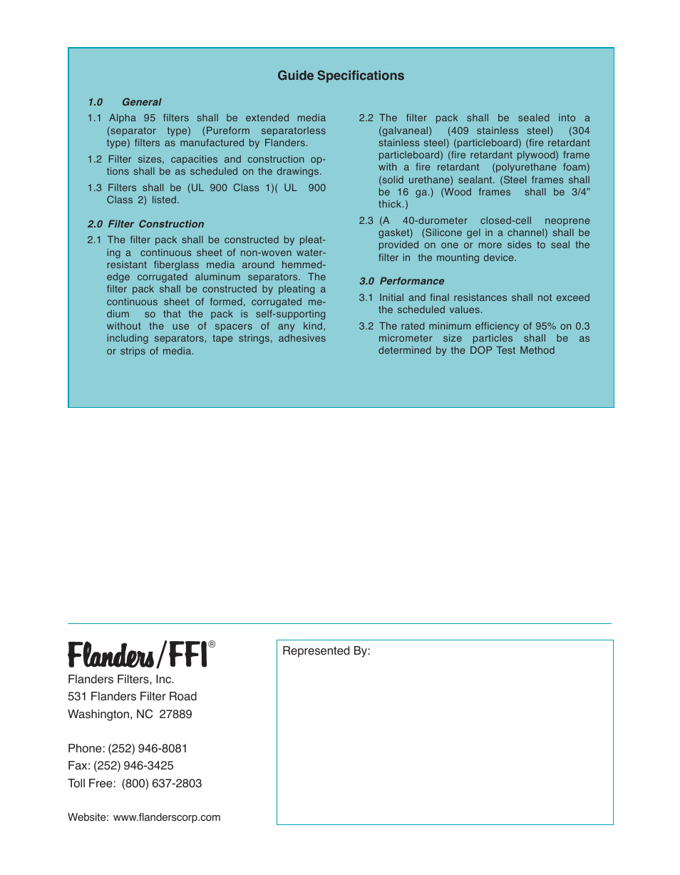 Guide specifications | Precisionaire 95% DOP Filter Alpha 95 User Manual | Page 4 / 4