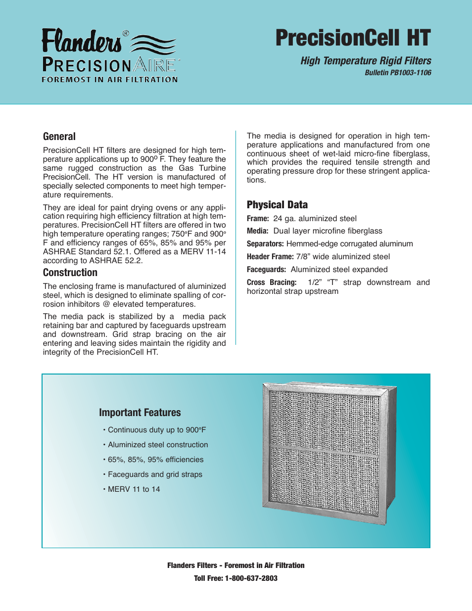 Precisionaire High Temperature Rigid Filter PB1003 User Manual | 2 pages
