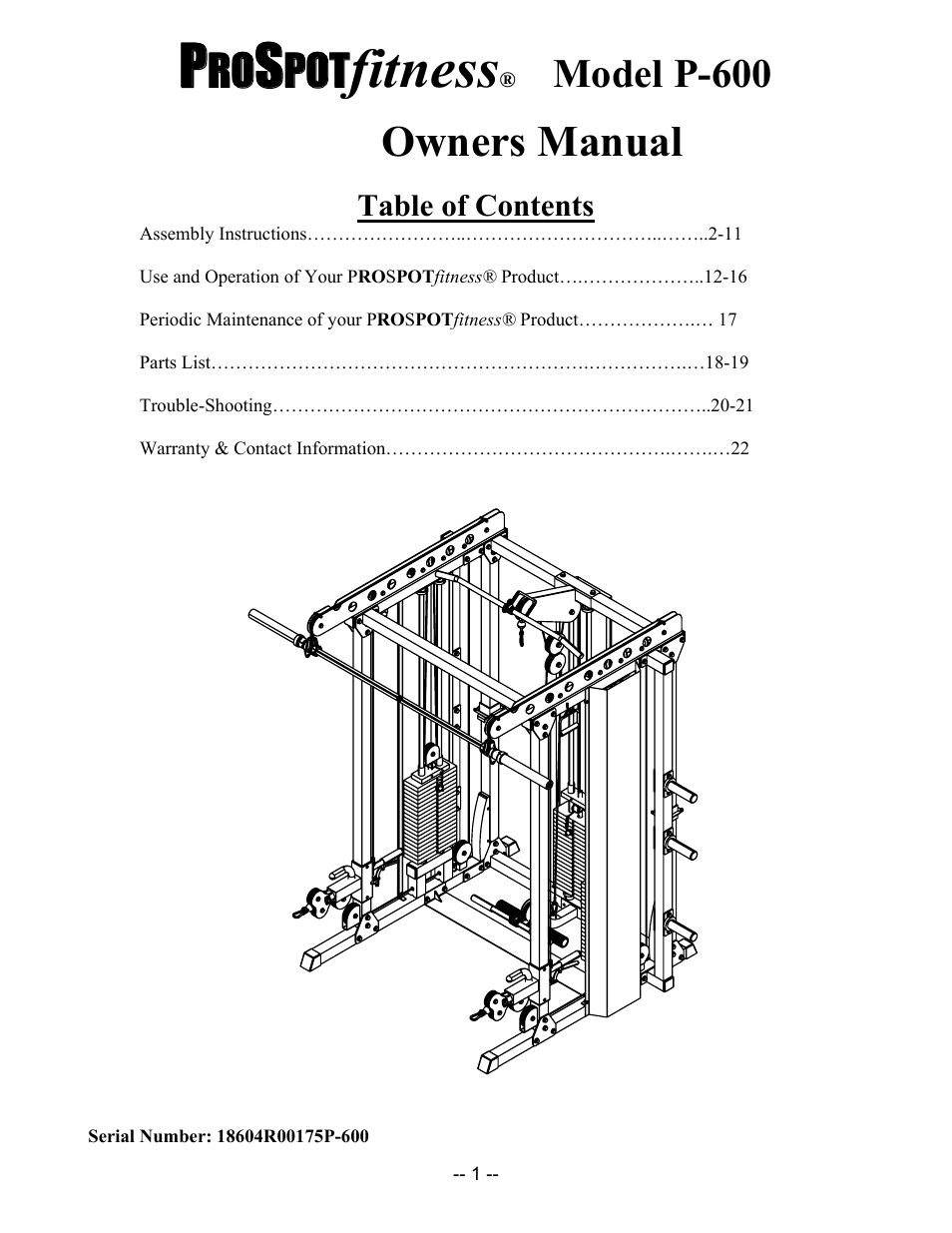 ProSpot Fitness P-600 User Manual | 22 pages