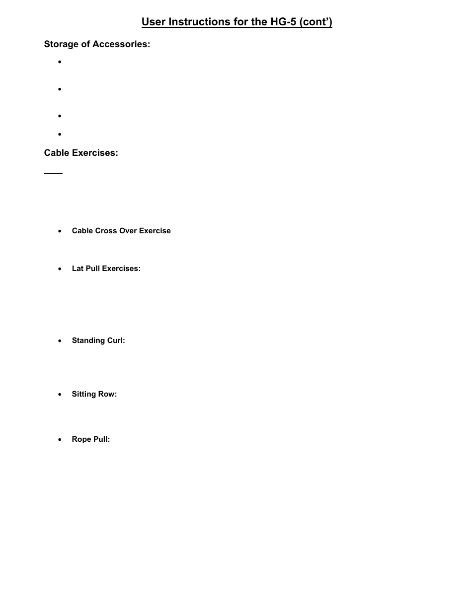 User instructions for the hg-5 (cont’) | ProSpot Fitness FUSION HG-5 User Manual | Page 20 / 29
