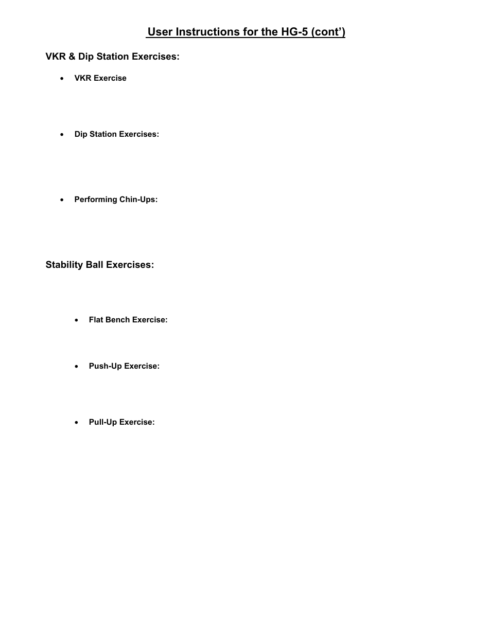 User instructions for the hg-5 (cont’) | ProSpot Fitness FUSION HG-5 User Manual | Page 21 / 29