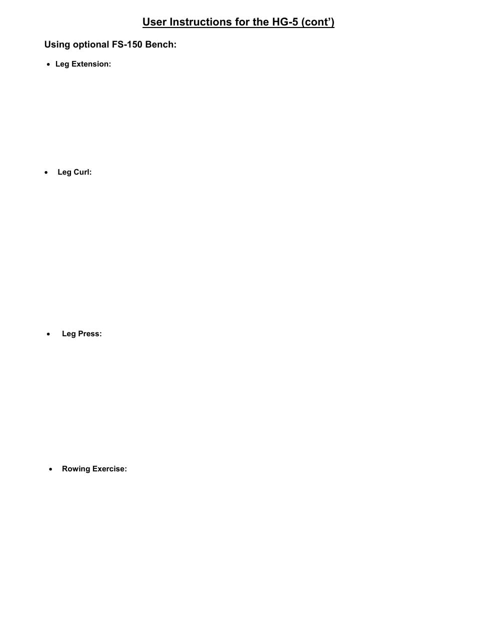User instructions for the hg-5 (cont’) | ProSpot Fitness FUSION HG-5 User Manual | Page 22 / 29