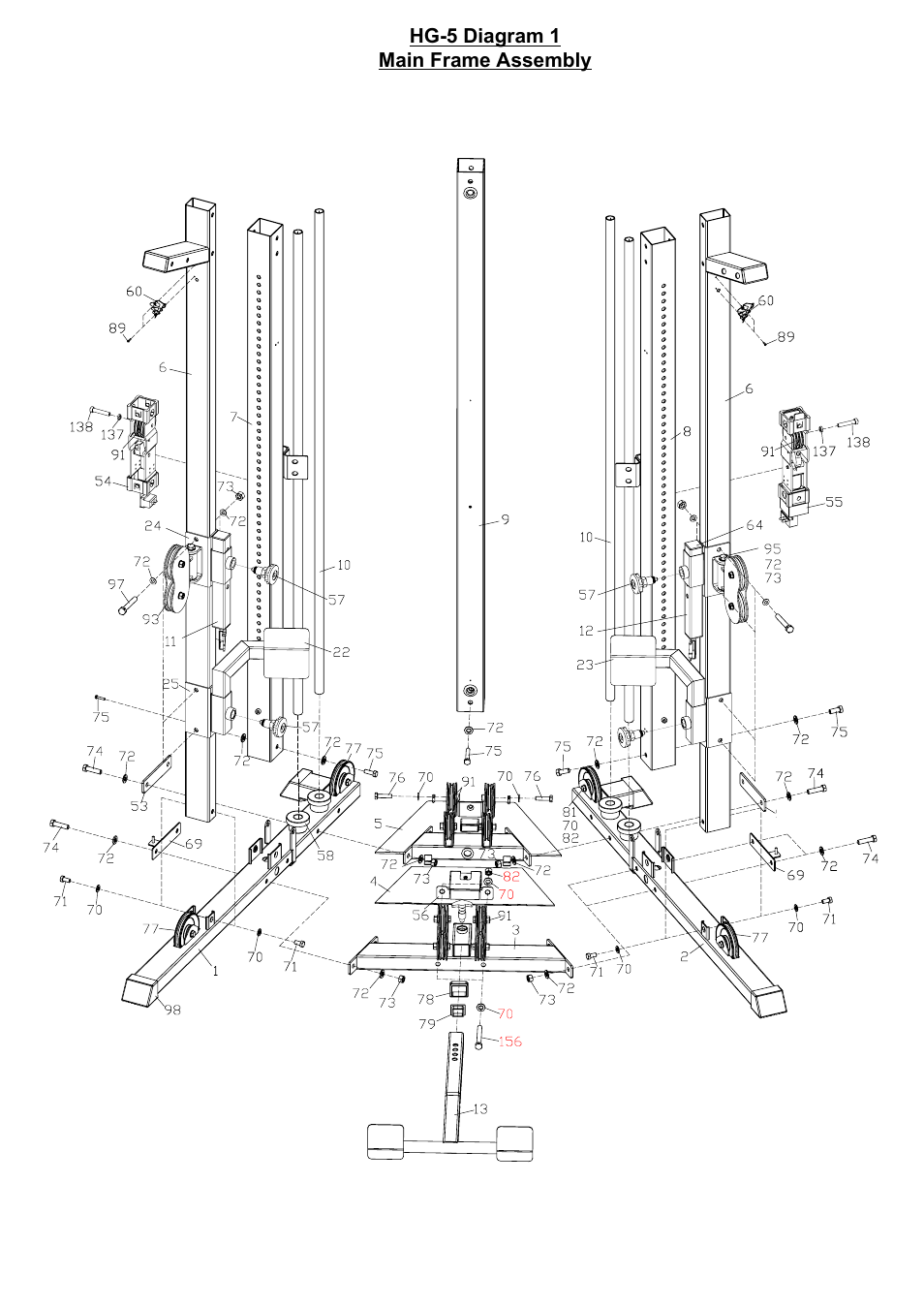 Hg-5 pdf partial.pdf, Hg-5 diagram 1 main frame assembly | ProSpot Fitness FUSION HG-5 User Manual | Page 8 / 29