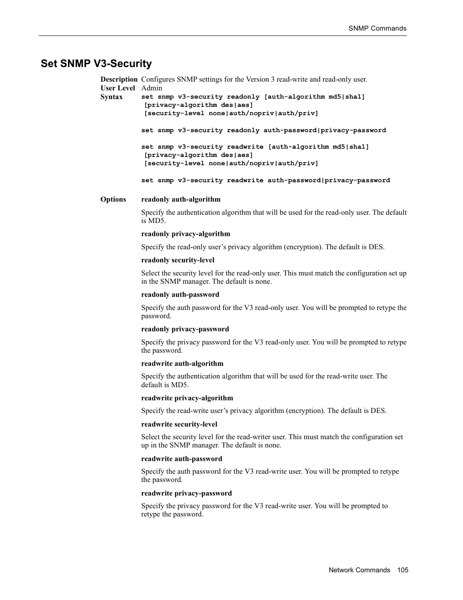 Set snmp v3-security | Perle Systems IOLAN SDS User Manual | Page 105 / 162