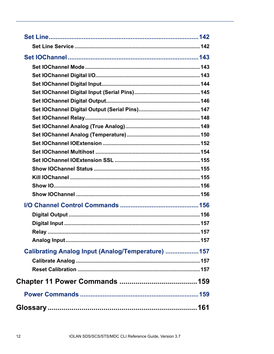 Chapter 11 power commands, Glossary | Perle Systems IOLAN SDS User Manual | Page 12 / 162