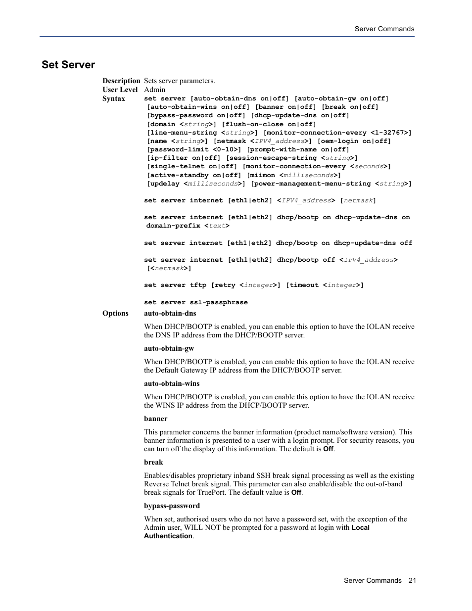 Set server | Perle Systems IOLAN SDS User Manual | Page 21 / 162