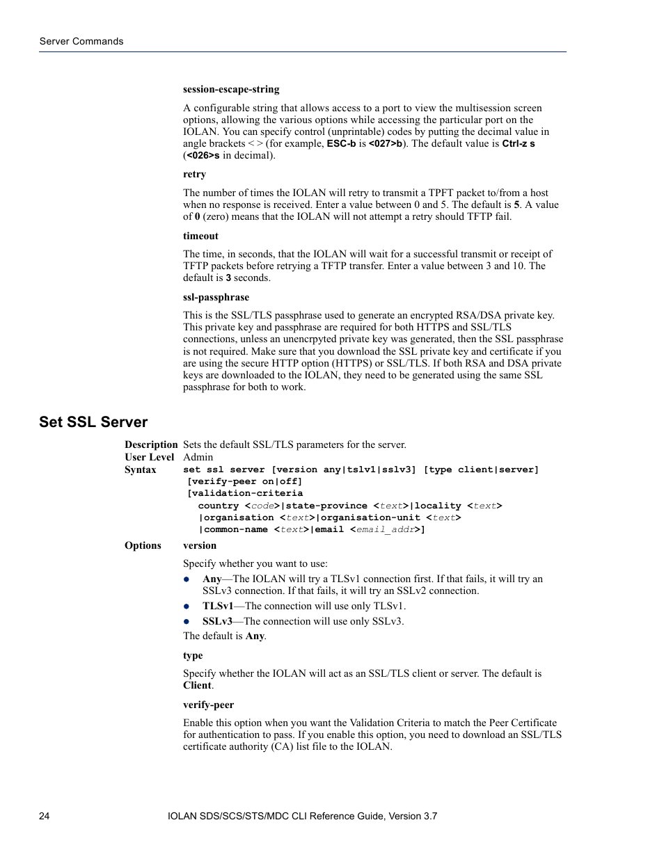 Set ssl server | Perle Systems IOLAN SDS User Manual | Page 24 / 162