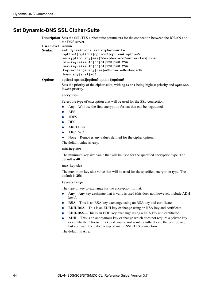 Set dynamic-dns ssl cipher-suite | Perle Systems IOLAN SDS User Manual | Page 44 / 162