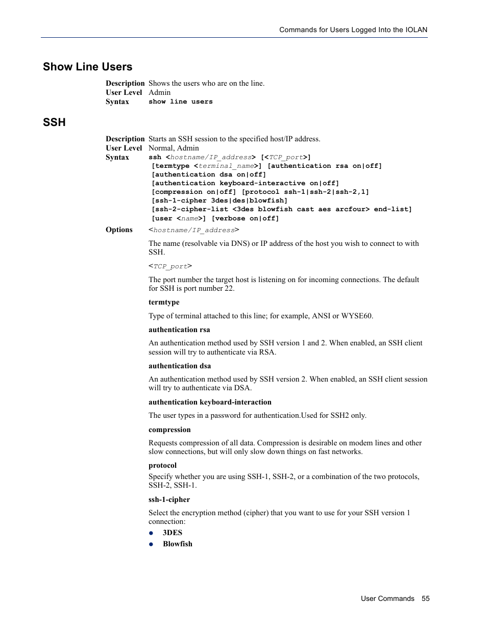 Show line users, Show line users ssh | Perle Systems IOLAN SDS User Manual | Page 55 / 162